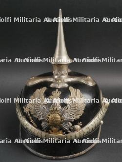 Saxe Thuringe Casque de sous officier en maillechort Unterzahlmeister ou Unterveterinär. Saxonia-Thuringia nickel silver NCO spiked helmet for paymaster or veterinary.