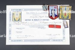Ensemble d'insignes et de diplômes du Groupement 44