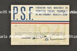 Carte de membre du PSF. PSF membership card.