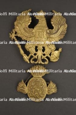 Ensemble prussien plaque de casque à pointe et attribut de giberne artillerie