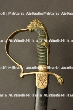 Sabre d officier tete de lion de cavalerie a lame gravee. German cavalry officer sword, engraved blade. Kavallerie Offizier Lowenkopf Säbel — miniature 7