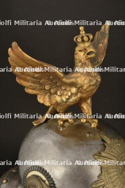 Casque de Kurassier modele 1862 reconstitue en Leibgendarme. Prussian cuirassier spiked helmet with reproduction of a Leibgendarme eagle. Kurassier Helm M1862 mit Leibgendarme Neufertigung Adler — miniature 9