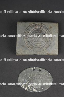 Plaque d'identité du JR66 et boucle prussienne M1915. Identity disc of Infantry Regiment JR 66 and Prussian M1915 belt buckle