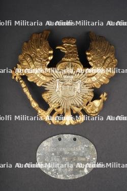 Plaque de casque à pointe et plaque d'identité du JR91 de Oldenburg. Pickelhaube plate and identity disc of Oldenburg Infantry Regiment 91 (JR 91)