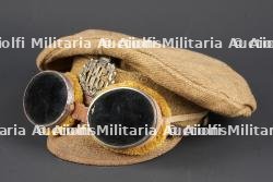 Casquette anglaise Royal Flying Corps et lunettes. British Royal Flying Corps cap and goggles