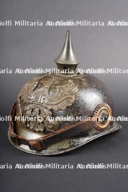 Casque à pointe prussien ersatz en tôle feldgrau retrouvé en Haute-Saone. Prussian ersatz pickelhaube in feldgrau sheet steel, found in Haute-Saône