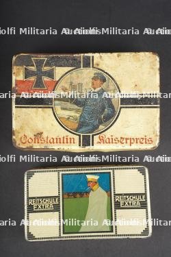 Lot de 2 boîtes de cigarettes allemandes Constantin et Reiterschule. Lot of two German cigarette tins,