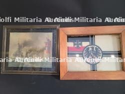 Lot de 2 cadres de la Marine Impériale allemande. Lot of two framed pieces from the Imperial German Navy.
