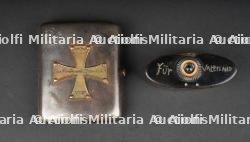 Etui à cigarettes Landsturm et boîte de tabac à priser Elsaess 1917. Landsturm cigarette case and Elsaess snuff box dated 1917.