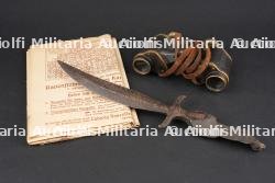 Ensemble allemand ww1 jumelles, carte et coupe papier artisanal. German WWI set including binoculars, map, and trench-art paper knife.