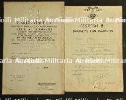 Lot de 2 diplomes de médailles grecque et roumaine de l'inspecteur principal de police Henri Herpeux