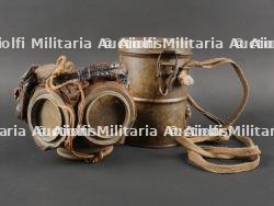 Masque anti-gaz allemand Lederschutzmaske avec boîtier nominatif. German Gas Mask Lederschutzmaske with Named Carrying Canister