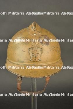 Casque Adrian moutarde du Génie. Mustard-coloured Adrian helmet of French Engineers. — photo 1