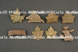 Lot de 8 insignes canadiens. Lot of eight Canadian insignia.