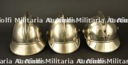 Allemagne, lot de trois casques de sapeurs-pompiers nickeles. Germany, set of three nickel-plated firefighter helmets. — photo 10