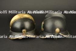 Allemagne, lot de deux casques de sapeurs-pompiers, dont un de Neidingen, aujourd'hui en Belgique. Germany, set of two firefighter helmets, including one from Neidingen, now in Belgium. — photo 5