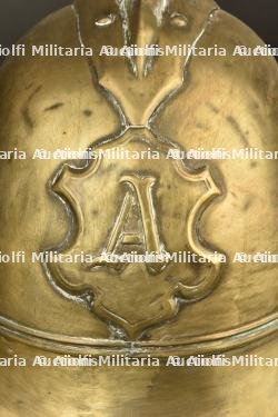 Alsace, lot de trois casques de pompiers en cuivre. Alsace, set of three copper firefighter helmets. — miniature 8