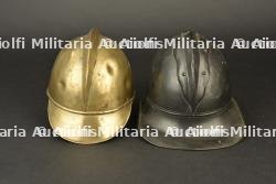 Alsace, lot de deux casques de sapeurs-pompiers en cuivre. Alsace, set of two copper firefighter helmets. — miniature 5