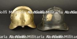 Alsace, lot de deux casques de sapeurs-pompiers en cuivre. Alsace, set of two copper firefighter helmets. — photo 6