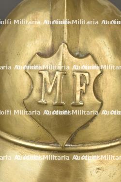 Alsace, lot de deux casques de sapeurs-pompiers en cuivre. Alsace, set of two copper firefighter helmets. — miniature 8