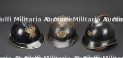 Belgique, lot de trois casques de sapeurs-pompiers. Belgium, set of three firefighter helmets.