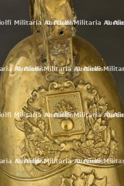 France, casque de sapeur-pompier de Puiseaux, dans le Loiret, vers 1850. France, firefighter helmet from Puiseaux, Loiret, circa 1850. — miniature 9