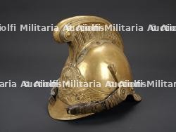 France, casque de sapeur-pompier modele 1855 de Morbecque, pres d'Hazebrouck. France, model 1855 firefighter helmet from Morbecque, near Hazebrouck.