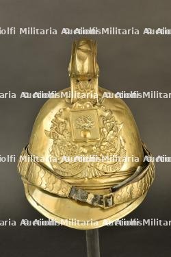 France, casque de sapeur-pompier modele 1855 de Grignoncourt, dans les Vosges. France, model 1855 firefighter helmet from Grignoncourt, Vosges.
