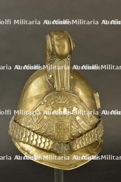 France, casque de sapeur-pompier modele 1872 de Concarneau. France, model 1872 firefighter helmet from Concarneau.