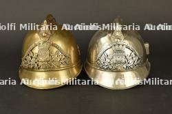 France, lot de deux casques de sapeurs-pompiers de Paris. France, group of two Paris firefighter helmets.