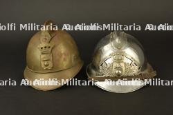 France, lot de casques de sapeurs-pompiers de Compiegne et d'Offoy. France, group of firefighter helmets from Compiegne and Offoy.