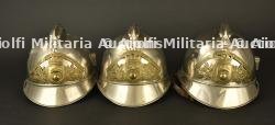 France, casques d'officiers de sapeurs-pompiers de Landres et de Mont-Saint-Martin. France, firefighter officers' helmets from Landres and Mont-Saint-Martin.