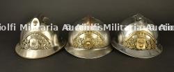 France, lot de trois casques Adrian de sapeurs-pompiers des Vosges. France, group of three Adrian firefighter helmets from the Vosges.