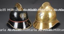 Suisse, lot de deux casques de sapeurs-pompiers. Switzerland, group of two firefighter helmets.