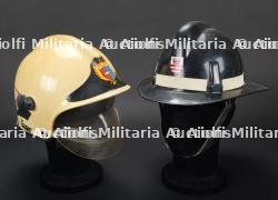 Suisse, lot de deux casques de sapeurs-pompiers de Cugy et de Nyon. Switzerland, group of two firefighter helmets from Cugy and Nyon.