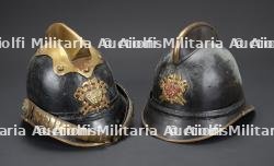 Tchecoslovaquie, lot de deux casques de sapeurs-pompiers. Czechoslovakia, group of two firefighter helmets.
