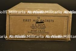 Pansements individuels, boite métal kaki, en carton d'origine