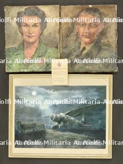 Paire de portraits d'un officier anglais et son épouse et un lithographie — photo 1