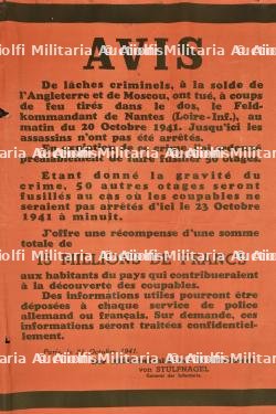 General von Stülpnagel Paris 21 oct. 1941. Le Feldkommandant de Nantes a été assassiné — miniature 3