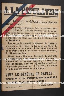 Affiche A la Population le Général de Gaulle sera demain parmi nous