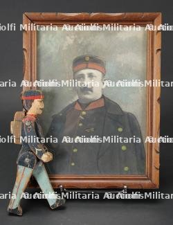 Figurine articulee et portrait de soldats belges en 1914. Jointed figurine and portrait of Belgian soldiers in 1914.