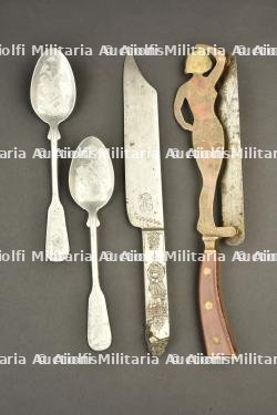 Ustensiles de cuisine en artisanat de tranchee. Trench-art kitchen utensils.