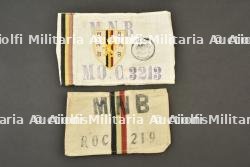 Deux brassards de resistants du MNB, dont un de Molenbeek. Two Belgian National Movement Resistance armbands, including one from Molenbeek.