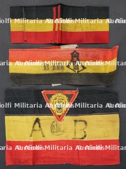 Lot de 3 brassards de resistants belges. Set of three Belgian Resistance armbands.