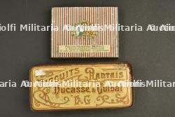 Cinq boîtes en tole sérigraphiée et une carton de chocolat, biscuits et petit déjeuner période 1ere guerre — photo 4