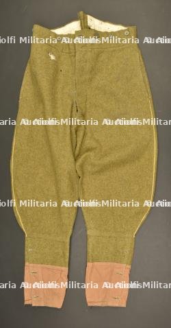 Pantalon culotte modèle 1914 en drap moutarde passepoil jonquille pour Zouave ou Tirailleur date 1918