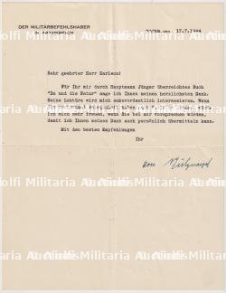 LETTRE MILITÄRBEFEHLSHABER IN FRANKREICH CARL-HEINRICH VON STULPNAGEL , PARIS, 17-07-1944 — miniature 1