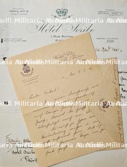 LOT DE DEUX LETTRES À ENTÊTE DE PALACES PARISIENS — photo 1