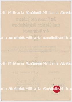 DIPLÔME DE LA CROIX DU MÉRITE DE GUERRE 2è CLASSE AVEC ÉPÉES , KRIEGSVERDIENSTKREUZ 2.KLASSE MIT SCHWERTEN , SPERRLE , PARIS, 12-11-1940 — photo 2