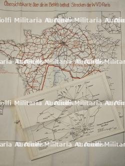 LOT DE DEUX CARTES ISSUES DE LA DIRECTION DE LA REICHSBAHN À PARIS SUR LE TRAFFIC FERROVIAIRE EN FRANCE